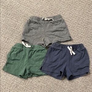 Primary 12-18M Pull-On Cotton Shorts Trio - Gray, Green & Navy
